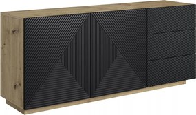 Comodă Asha 167 cm cu două uși și sertare - artisan / negru mat