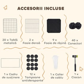 PawHut Cușcă Modulară pentru Animale Mici cu 2 Căsuțe Ridicate, Țarc cu 31 de Panouri, 140x70x52 cm, Negru | Aosom Romania