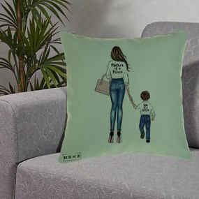 Cadou pentru Mama - Perna Personalizata, Model Mother of a Prince, 40x40 cm, Verde, Husa Detasabila, Perna Inclusa, BEKZ®