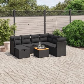 3264737 vidaXL Set mobilier de grădină cu perne, 8 piese, negru, poliratan