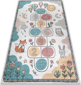 BAMBINO 61440 covor lavabil Grădină hopscotch, baloane, numere pentru copii anti-alunecare - crem / verde