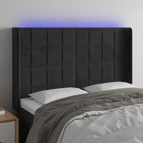 3124098 vidaXL Tăblie de pat cu LED, negru, 147x16x118/128 cm, catifea