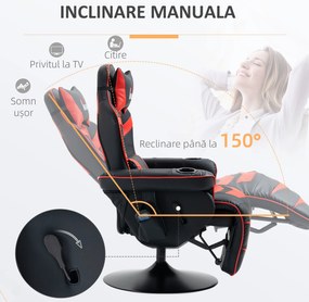 HOMCOM Scaun de Gaming cu Masaj, Suport pentru Picioare și Pernă, din Piele Sintetică, 79,5x82,5x111,5 cm, Negru și Roșu | Aosom Romania