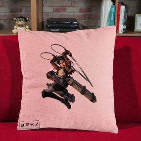 Perna Personalizata Attack on Titan Eren Yeager Lupta, 40x40 cm, Roz, Husa Detasabila, Perna Inclusa, BEKZ®