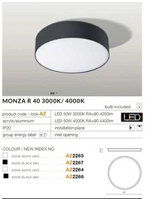 Plafoniera LED design slim MONZA R 40 4000K neagra