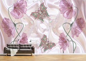 Tapet Premium Canvas - Abstract fluturi si flori mov