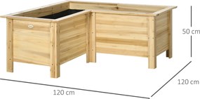 Outsunny Jardinieră înălțată din lemn ghiveci exterior în formă de L cu material nețesut grădină urbană 120x120x50 cm Natural | Aosom Romania