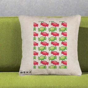 Perna Decorativa Bomboane Craciun Pattern, 40x40 cm, Bej Canapea, Husa Detasabila, Perna Inclusa, BEKZ®