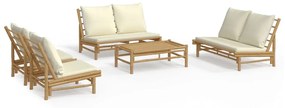 3156485 vidaXL Set mobilier de grădină cu perne alb crem, 2 piese, bambus