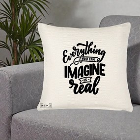 Perna Decorativa Everything You Can Imagine Is Real, 40x40 cm, Crem Reliefat, Husa Detasabila, Perna Inclusa, BEKZ®