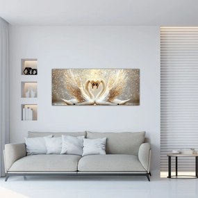 Tablou - Lebede Aurii (120x50 cm)