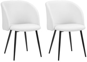HOMCOM Set de 2 scaune de dining cu spătar din material textil cu efect de lână buclată picioroane din oțel 55 x 62 x 80 cm alb negru | Aosom Romania
