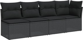vidaXL Canapea de grădină cu perne, 4 locuri, poliratan negru