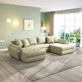 Colțar extensibil dumonde cu ladă de depozitare si sezut confortabil din spuma high-density, Loana U Enjoy Camel 355x185 cm