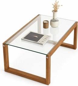 Masuta de cafea Via, transparent/maro, sticla securizata/lemn, 85x55x3