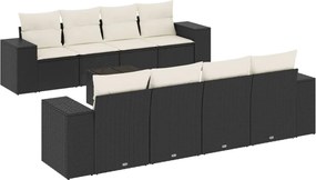 vidaXL Set mobilier de grădină cu perne, 9 piese, negru, poliratan