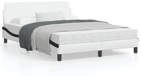 373204 vidaXL Cadru de pat cu tăblie, alb/negru, 140x200 cm, piele ecologică