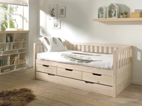 Set Pat Cabină Fritz 90x200 cm cu Sertare, pentru Copii, Pin Lăptos – Vipack
