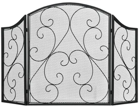 HOMCOM Ecran Semineu Pliabil 3 Panouri Negru Protectie Impotriva Focului si Scanteilor cu Plasa Metalica Decorativ | Aosom Romania