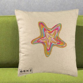 Perna Decorativa Stea de Mare Colorata Psiheledic, 40x40 cm, Bej, Husa Detasabila, Perna Inclusa, BEKZ®