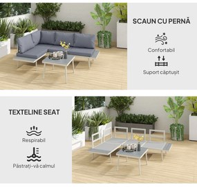 Outsunny Set Mobilier de Grădină din 3 Piese cu 2 Canapele cu Spătar Reglabil în 5 Poziții și Măsuță, 139x63x65 cm, Gri | Aosom Romania