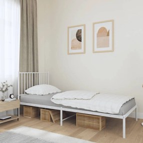 350923 vidaXL Cadru de pat metalic cu tăblie, alb, 90x190 cm