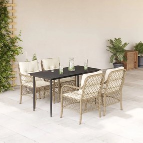 vidaXL Set mobilier de grădină cu perne, 5 piese, bej, poliratan