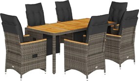 vidaXL Set bistro de grădină cu perne, 7 piese, gri, poliratan