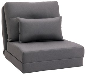 HOMCOM Fotoliu de podea cu pat pliabil, design 2 în 1, pernă detașabilă, 60 x 80 x 56 cm, Gri închis | Aosom Romania