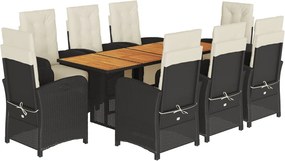 vidaXL Set mobilier de grădină cu perne, 9 piese, negru, poliratan