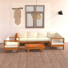 Set mobilier gradina perne alb crem, 7 piese, lemn masiv acacia Crem, colt + 4x mijloc + fotoliu + masa, 1