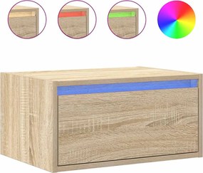 vidaXL Noptieră montată pe perete cu lumini LED, stejar sonoma