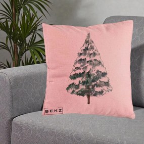 Perna Decorativa cu tematica de Craciun, Brad 2, 40x40 cm, Roz, Husa Detasabila, Perna Inclusa, BEKZ®