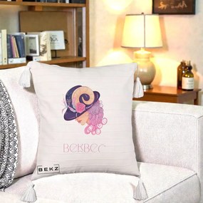 Perna Personalizata Zodie Berbec, 40x40 cm, Bej cu Franjuri, Husa Detasabila, Perna Inclusa, BEKZ®