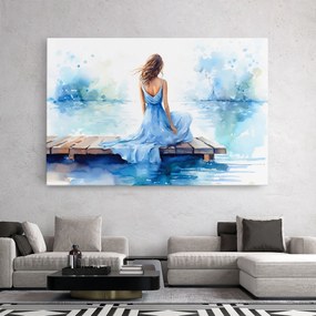 Tablou Canvas, 20x30cm, Dormitor si Living, Moderne, Textura de pictura, Lake Blue Woman