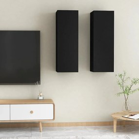 Comode TV, 2 buc., negru, 30,5x30x90 cm, PAL 2, Negru, 30.5 x 30 x 90 cm