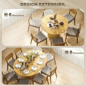 HOMCOM Masă Extensibilă Rotundă pentru 6-8 Persoane, culoare Lemn | Aosom Romania