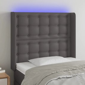 3124136 vidaXL Tăblie de pat cu LED, gri, 103x16x118/128 cm, piele ecologică