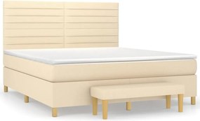 vidaXL Pat continental cu saltea, crem, 180x200 cm, textil