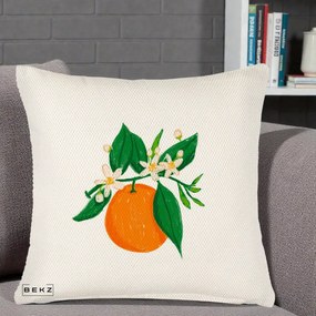Perna Decorativa Portocala in Floare, 40x40 cm, Crem Reliefat, Husa Detasabila, Perna Inclusa, BEKZ®