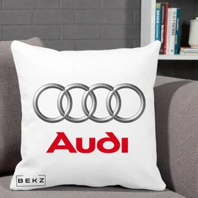 Perna Personalizata cu emblema Audi, 40x40 cm, Alba Mata, Husa Detasabila, Perna Inclusa, BEKZ®