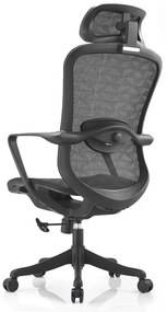 Scaun ergonomic Ella-H, mecanism inclinare/blocare, tetiera si suport lombar reglabile, Mesh, Negru