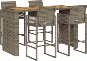 vidaXL Set bar de grădină 5 piese fără perne Salcâm din polirattan gri