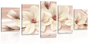 Tablou 5-piese magnolie de lux cu perle
