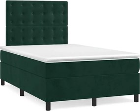 vidaXL Pat box spring cu saltea, verde închis, 120x200 cm, catifea