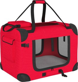 PawHut Transportin pliabil pentru câini 60x41,5x41 cm cu ferestre din plasă, pernă moale și 2 mânere pentru câini mici și pisici Roșu | Aosom Romania