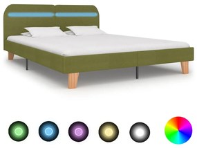 vidaXL Cadru de pat cu LED-uri, verde, 160 x 200 cm, material textil