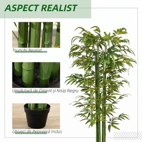 HOMCOM Plantă Artificială de Bambus, 180 cm, Realistă, cu Ghiveci Decorativ pentru Living și Dormitor, Verde | Aosom Romania
