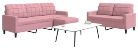 vidaXL Set de canapele cu perne, 3 piese, roz, catifea