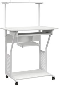 HOMCOM Birou de calculator pe role cu rafturi de depozitare, stație de lucru și suport pentru tastatură, 80x50x130cm, alb | Aosom Romania